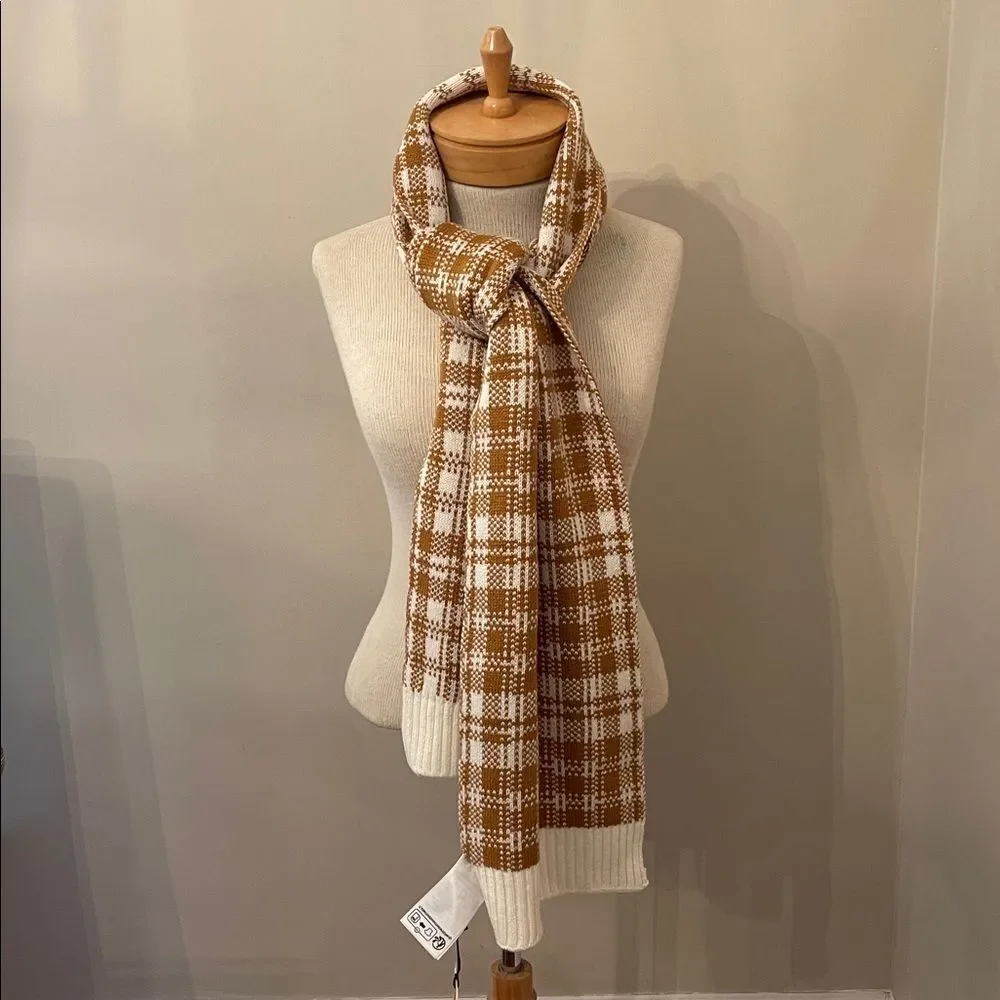 Timberland Acrylic Wheat Brown & Cream Plaid Scarf NWT Buffalo Plain Lumberjack